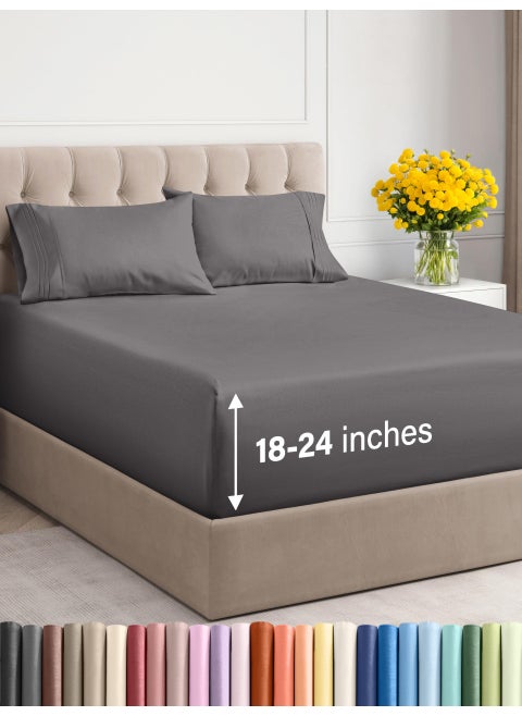 Extra Deep Twin Sheet Set  4 Piece Breathable  Cooling Sheets  Hotel Luxury Bedding Set w1824 Inch Extra Deep Pockets  Easy  Secure Fit  Super Soft Wrinkle Free and Comfy  Grey Twin Size