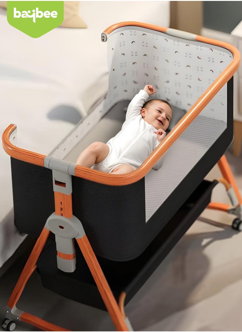 BAYBEE 3 in 1 Portable Baby Bedside Crib for Baby Infant Travel Crib With 6 Height Adjustable & Rocking Foldable Baby Bassinet with Wheels, Mosquito Net, 360° Swivel Wheels, Bed side Crib for Travel Black  - Image 2