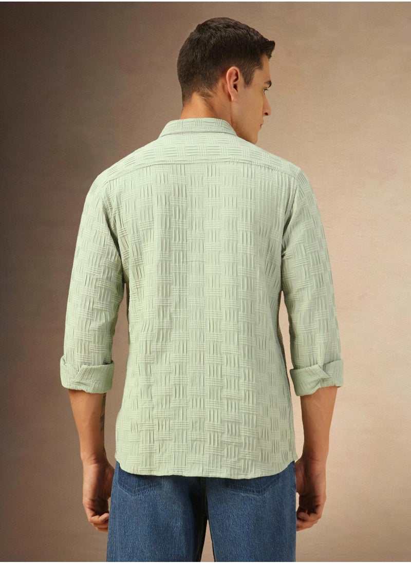 Dennis Lingo Men's Sage Cotton Blend Textured Shirt  - Image 3