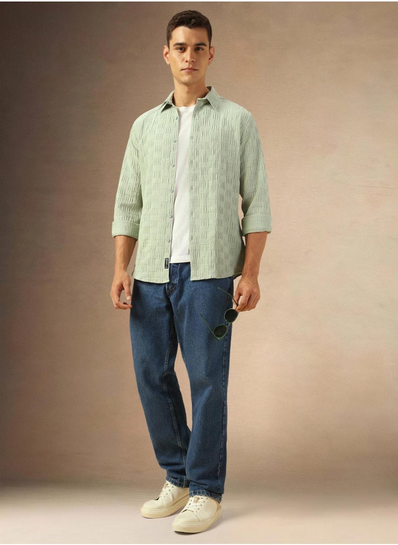Dennis Lingo Men's Sage Cotton Blend Textured Shirt  - Image 5