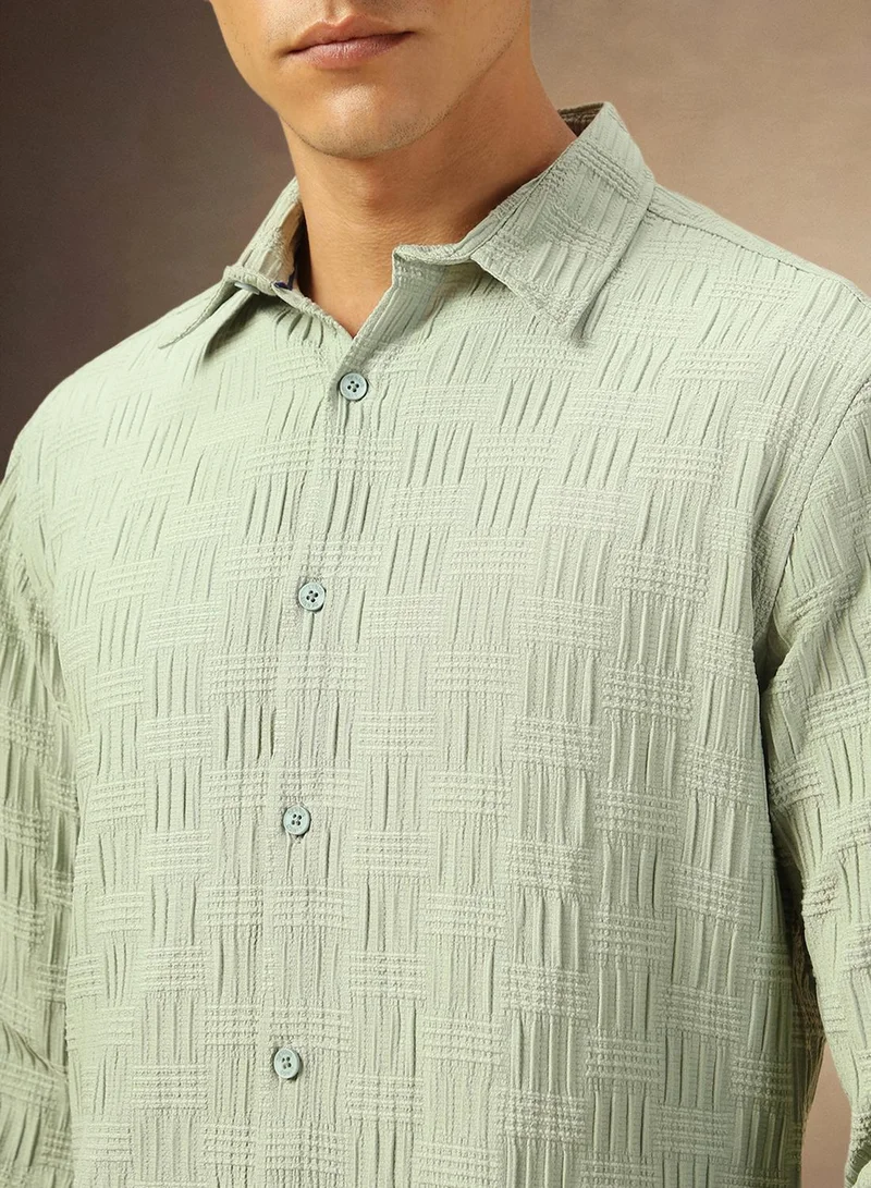 Dennis Lingo Men's Sage Cotton Blend Textured Shirt