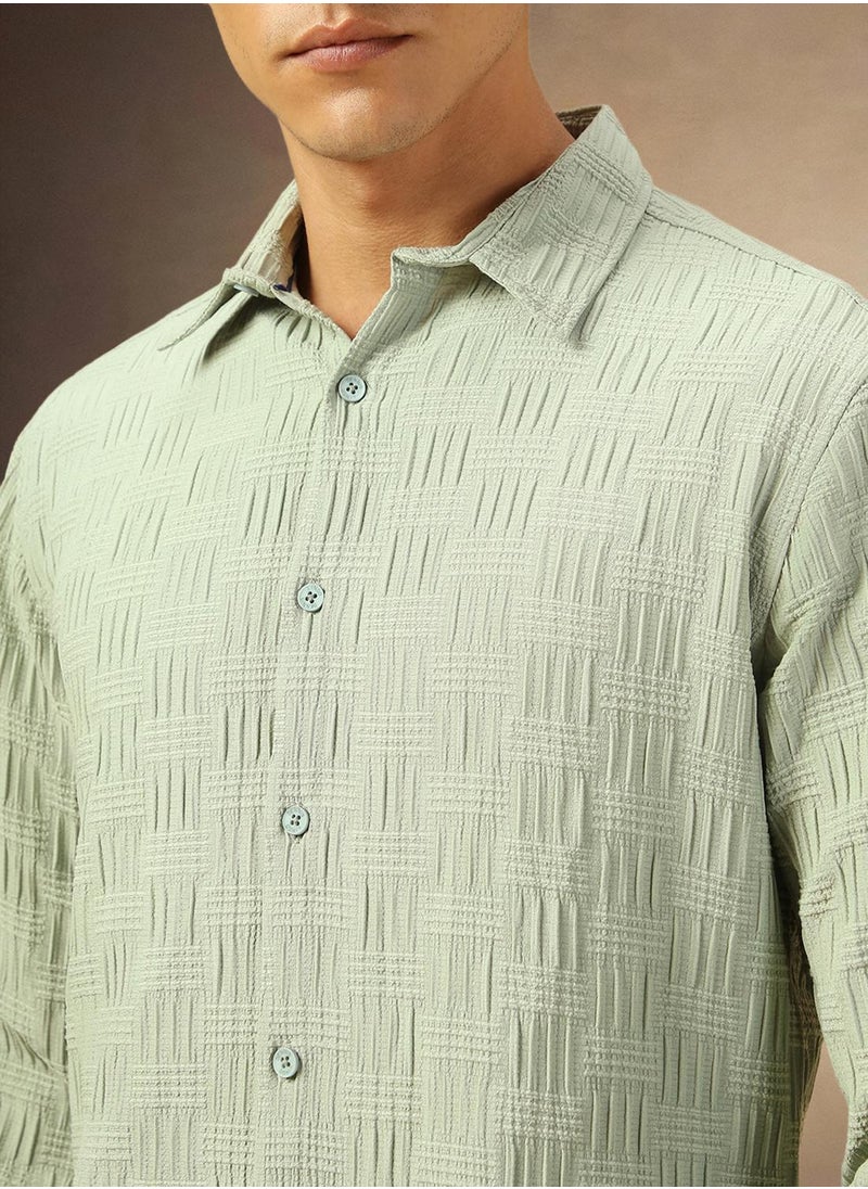 Dennis Lingo Men's Sage Cotton Blend Textured Shirt  - Image 4