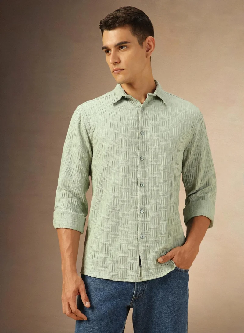 Dennis Lingo Men's Sage Cotton Blend Textured Shirt