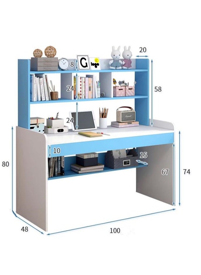 Golden - Study Writing Desk Table, Two-in-One Bookshelf Desk for Home Office 100 * 48* 136cm, Pink(Chairs Not Included) - Image 1