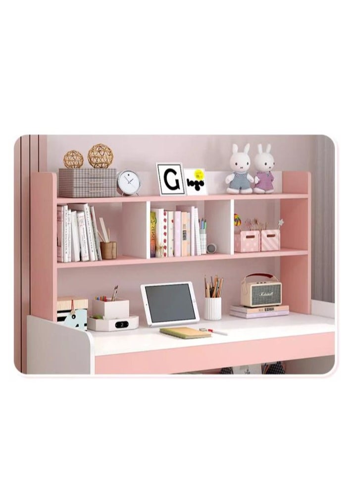 Golden - Study Writing Desk Table, Two-in-One Bookshelf Desk for Home Office 100 * 48* 136cm, Pink(Chairs Not Included) - Image 1