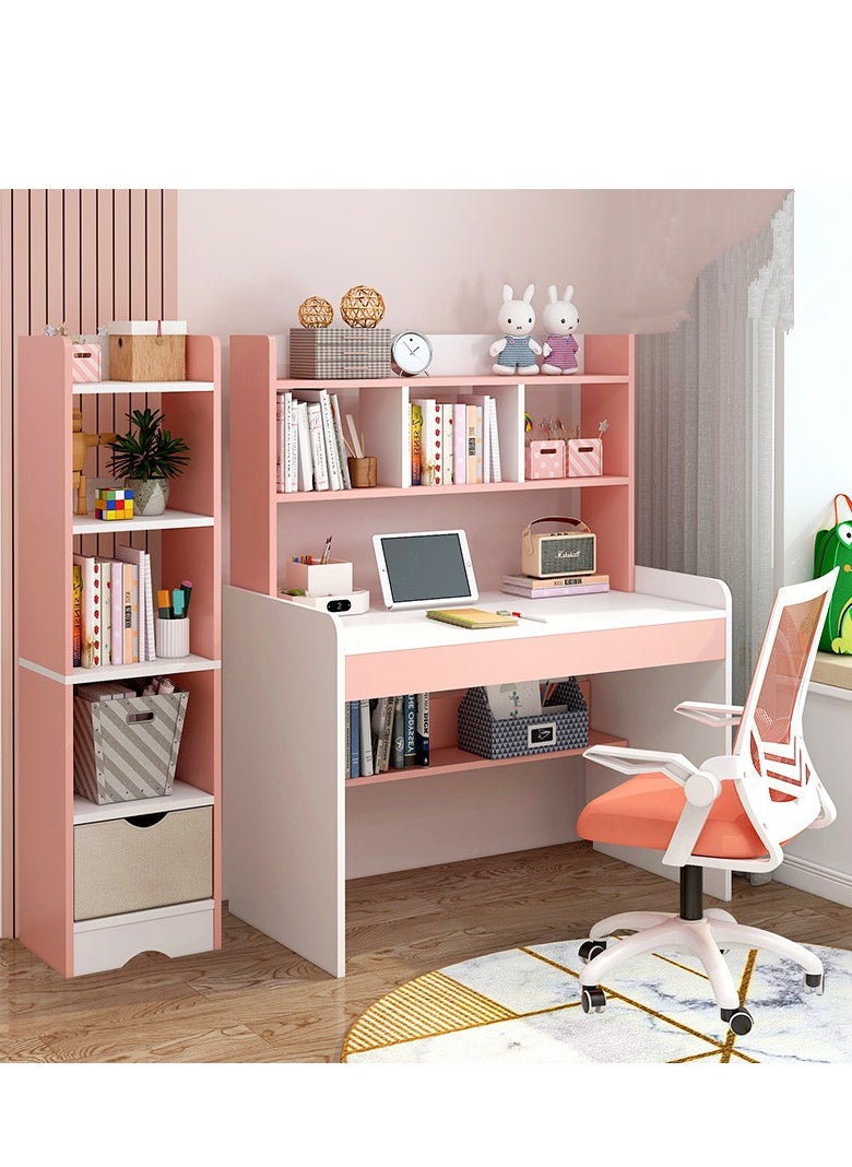 Golden - Study Writing Desk Table, Two-in-One Bookshelf Desk for Home Office 100 * 48* 136cm, Pink(Chairs Not Included) - Image 1