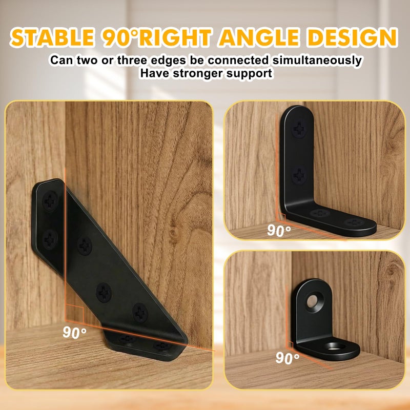 TEOYNGU 88PCS L Brackets for Shelves,4 Sizes Angle Corner Braces Metal L Bracket Heavy Duty for Wood,Stainless Steel Furniture Corner Connector, Corner Brackets for Wood (0.97",1.55",2.44") - Image 4