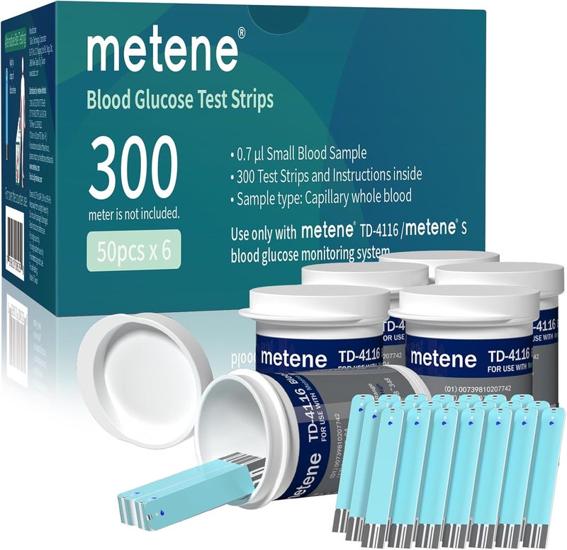 Metene TD4116 Blood Glucose Test Strips 300 Count Test Strips for Diabetes Use with metene TD4116 and metene S Blood Glucose Monitor OnlyNo Monitor - Image 1
