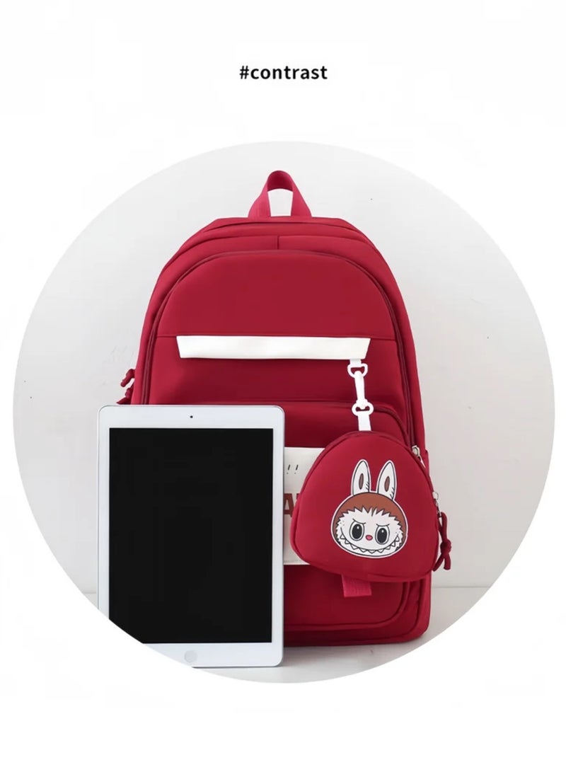 Labubu School Bag Women's Backpack Female College Students High School Students New Large Capacity Students Class Tutoring Four-Piece Backpack - Image 2