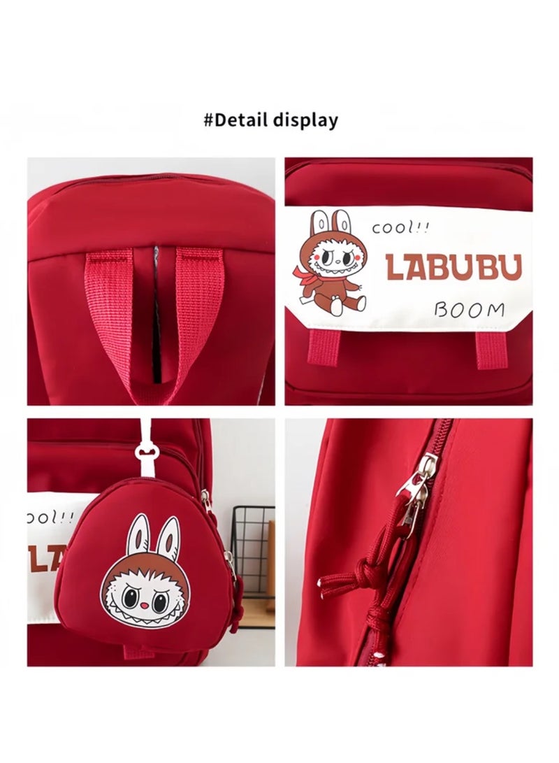 Labubu School Bag Women's Backpack Female College Students High School Students New Large Capacity Students Class Tutoring Four-Piece Backpack - Image 5
