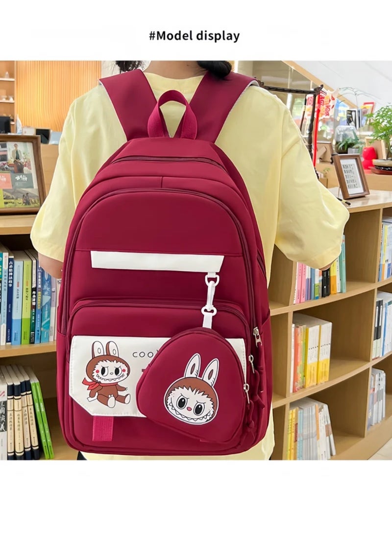 Labubu School Bag Women's Backpack Female College Students High School Students New Large Capacity Students Class Tutoring Four-Piece Backpack - Image 4