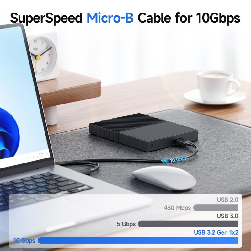 Cable Matters 10Gbps Short USB C to Micro USB 3.0 Cable - 1ft, USBC Hard Drive Cable, Micro B to USBC Cord, Compatible with Seagate, LaCie, Toshiba, Samsung, WD External Hard Drive, Black - Image 3
