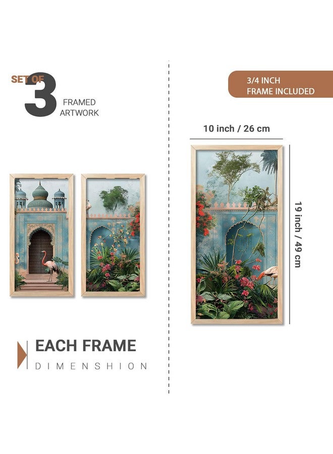 walllane Traditional Art Painting with Frame for Living Room | Indian Art Pichwai Wall Décor Paintings | Painting for wall Decoration set of 3 (10x19 inch, E) - Image 2