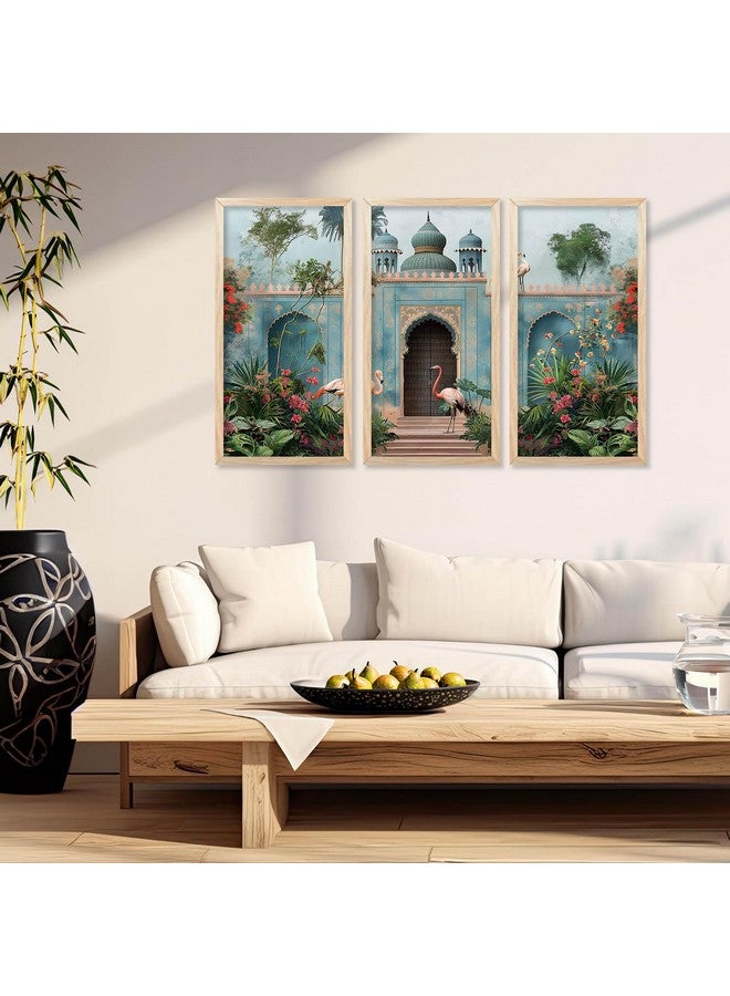 walllane Traditional Art Painting with Frame for Living Room | Indian Art Pichwai Wall Décor Paintings | Painting for wall Decoration set of 3 (10x19 inch, E) - Image 3