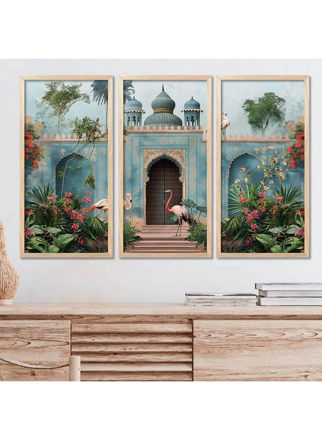 walllane Traditional Art Painting with Frame for Living Room | Indian Art Pichwai Wall Décor Paintings | Painting for wall Decoration set of 3 (10x19 inch, E) - Image 1