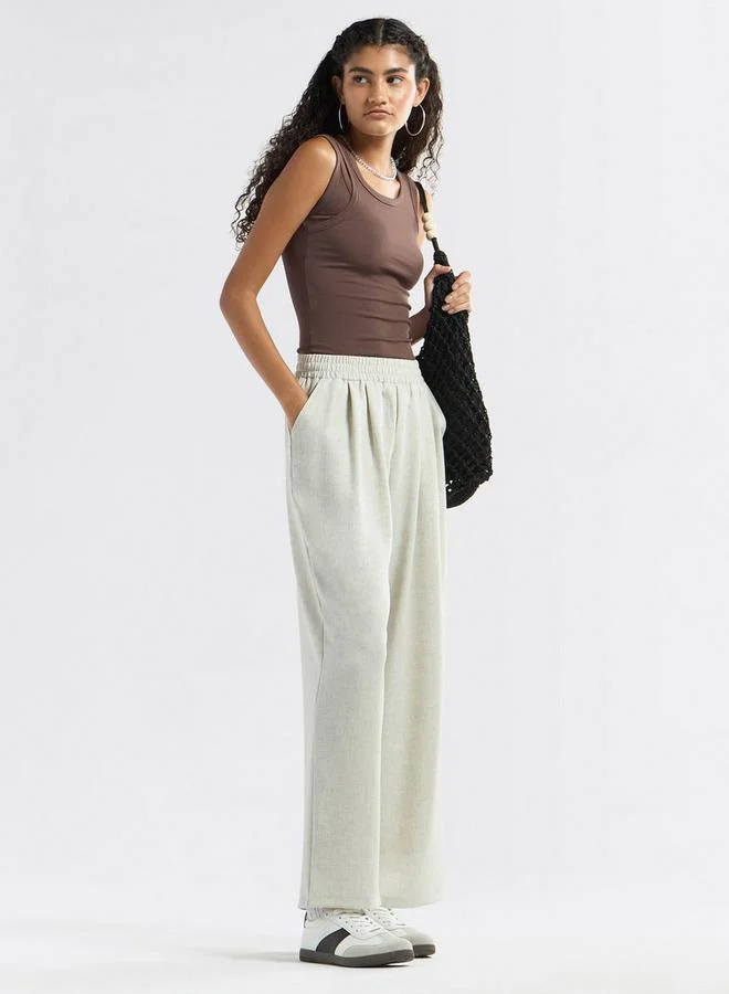 Splash FAV Solid Wide Leg Joggers with Elasticated Waistband and Pockets
