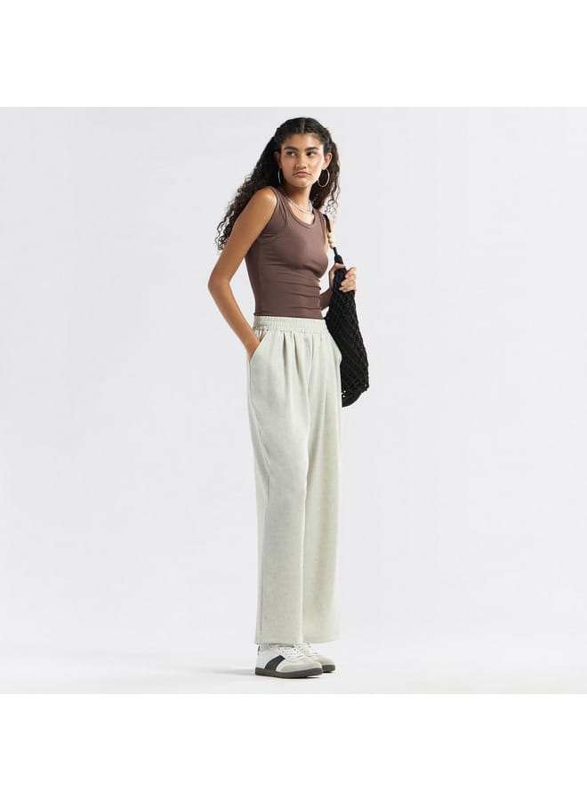 Splash FAV Solid Wide Leg Joggers with Elasticated Waistband and Pockets - Image 2