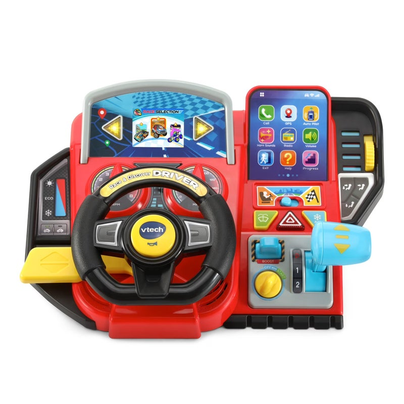 VTech Race & Discover Driver™ | Interactive Kids Driving Toy with Steering Wheel, Gear Shift & Game Screen | 20 Educational Games, Racetracks & Town Adventures | Ages 3–6 - Image 2