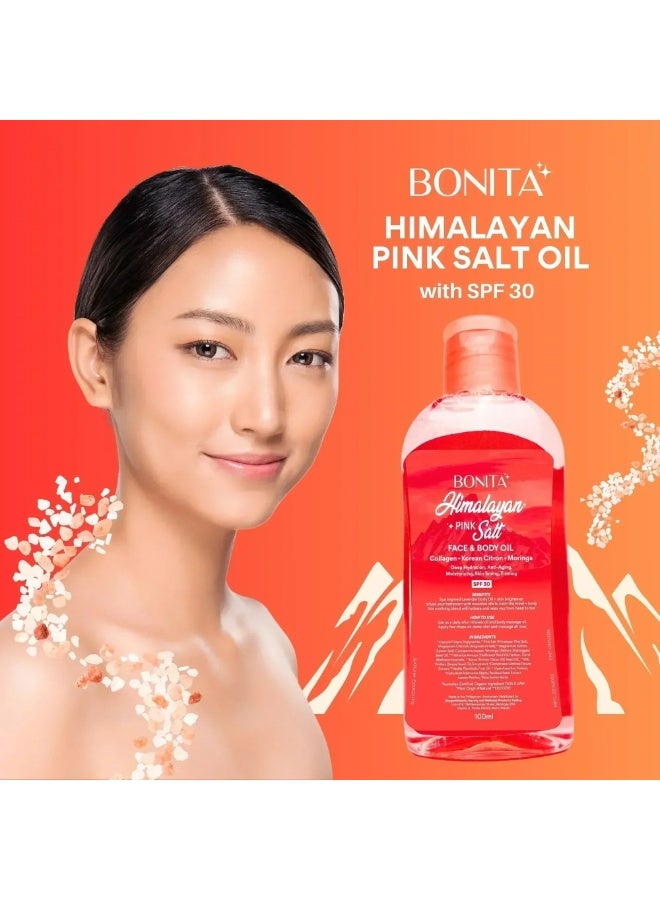 Bonita Pack of 2 Himalayan Pink Salt Face and Body Oil 100ml + Sunflower Collagen Firming Body Oil SPF 30 100ml Skin Care Moisturizing Brightening Firming Body Oil Set - Image 5