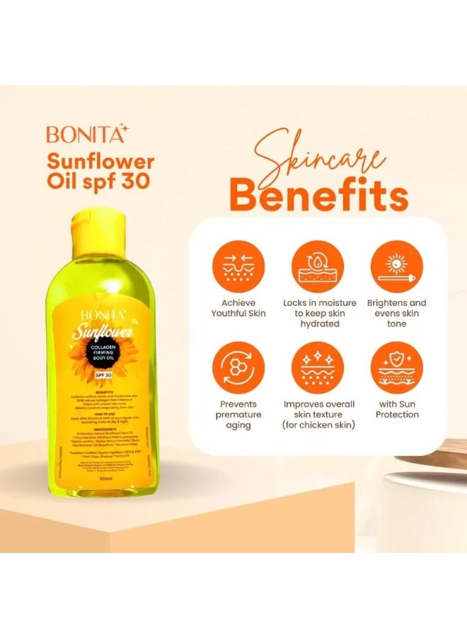 Bonita Pack of 2 Himalayan Pink Salt Face and Body Oil 100ml + Sunflower Collagen Firming Body Oil SPF 30 100ml Skin Care Moisturizing Brightening Firming Body Oil Set - Image 3