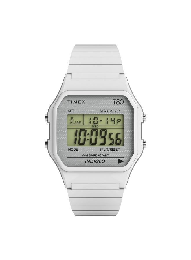تيميكس TIMEX TW2U93700 UNISEX  ساعة رقمية كلاسيكية بيضاء مع مؤقت ومصباح LED ليلي إنديجلو - Image 1