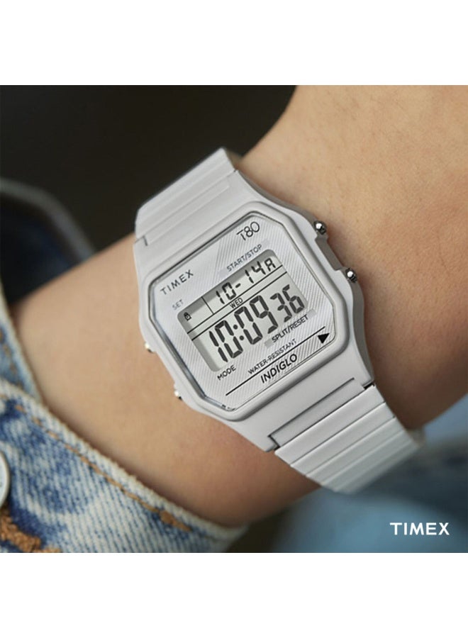 تيميكس TIMEX TW2U93700 UNISEX  ساعة رقمية كلاسيكية بيضاء مع مؤقت ومصباح LED ليلي إنديجلو - Image 4