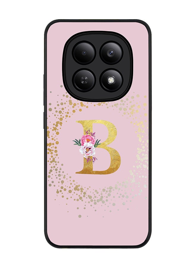 For Xiaomi Redmi Note 15 4G Case,Slim fit Camera Protection, Shockproof Thin Phone cover  - Custom Monogram Floral - B  (Pink )