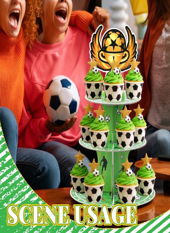 FBBP Soccer Party Favors, Football Birthday Party Decorations, 2 Pack 3 Tier Soccer Cupcake Stand, Soccer Goal Theme Party Supplies for Kids Teens Adults - Image 3