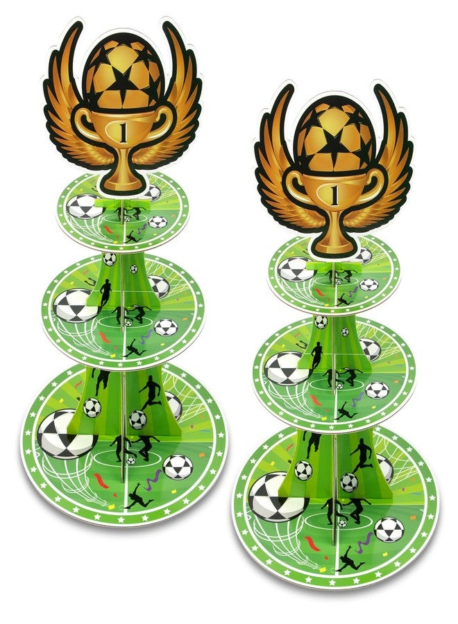 FBBP Soccer Party Favors, Football Birthday Party Decorations, 2 Pack 3 Tier Soccer Cupcake Stand, Soccer Goal Theme Party Supplies for Kids Teens Adults - Image 1