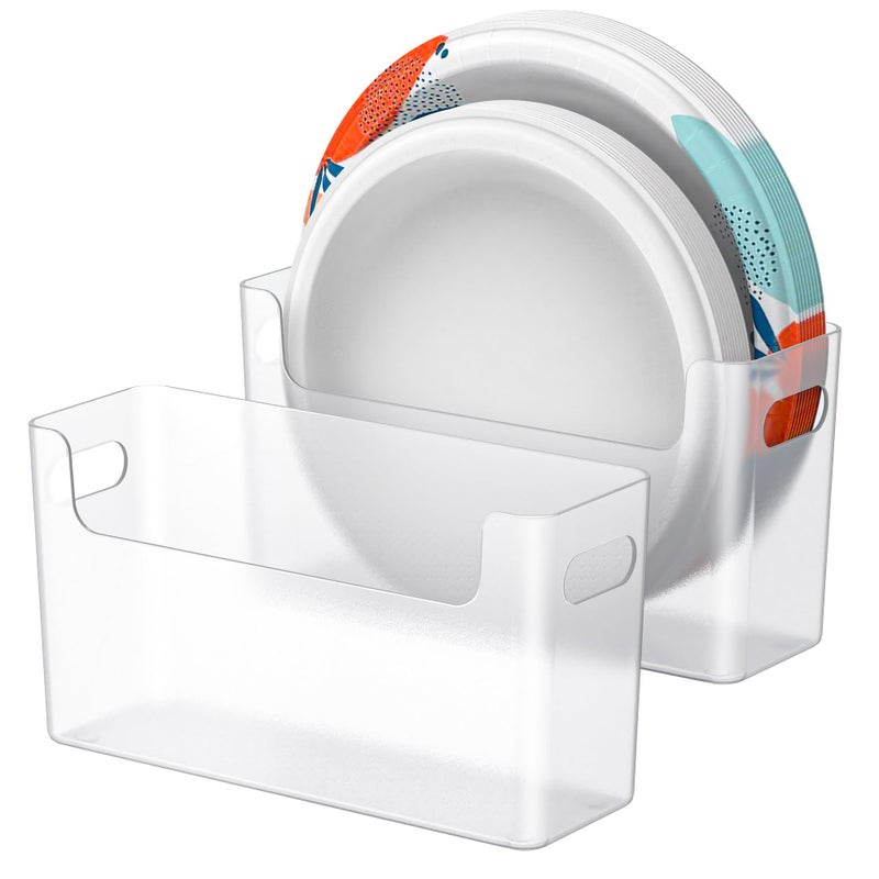 TOWARDFUN 2Pcs Paper Plate Dispenser for 695 Inch Disposable Plates SpaceSaving Plastic Foam and Paper Plate Storage Organizer for Cabinet Countertop RV or Outdoor Transparent