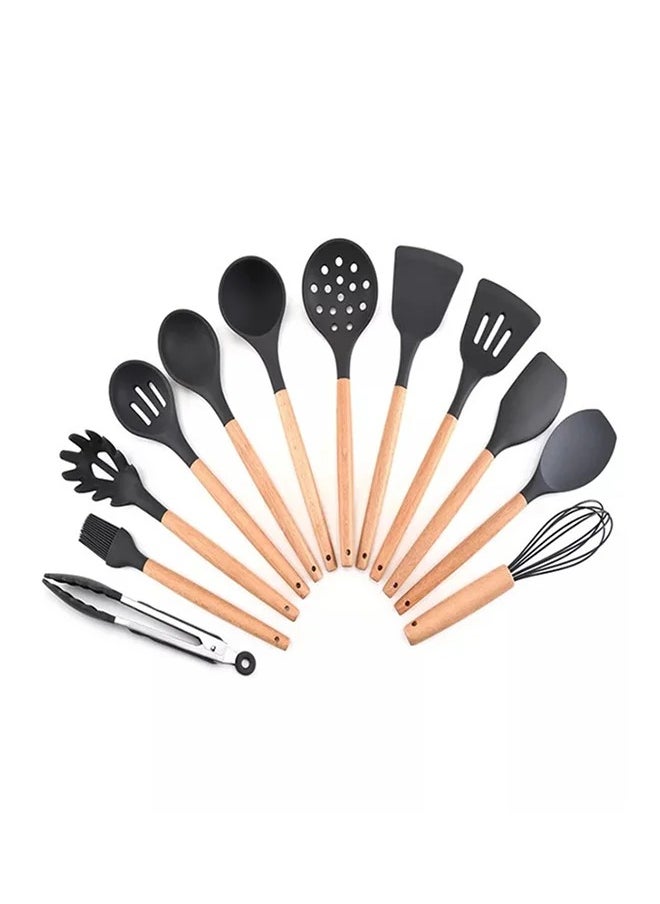 Excellent - 11-Piece Silicone Cooking Utensil Set Black/Brown - Image 1