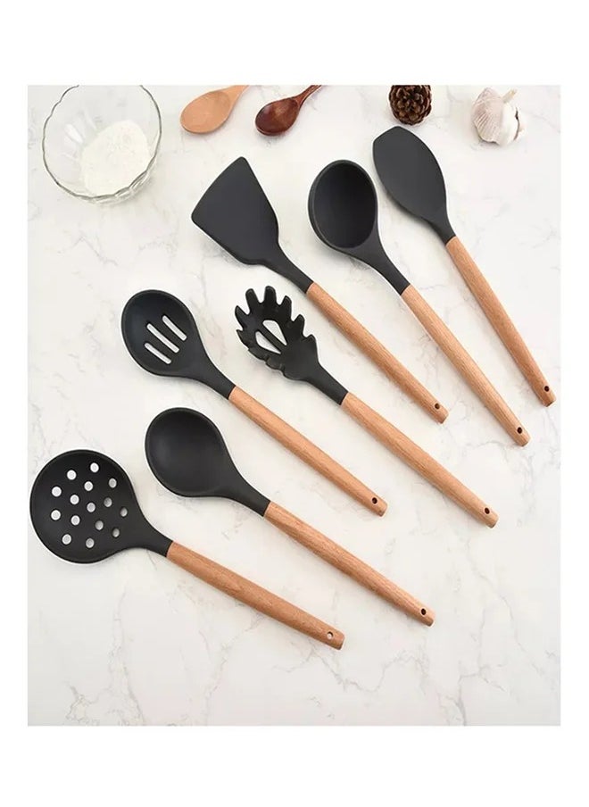 Excellent - 11-Piece Silicone Cooking Utensil Set Black/Brown - Image 1