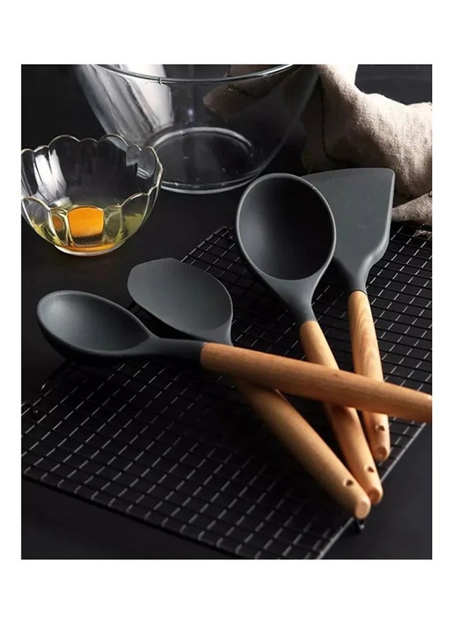 Excellent - 11-Piece Silicone Cooking Utensil Set Black/Brown - Image 1