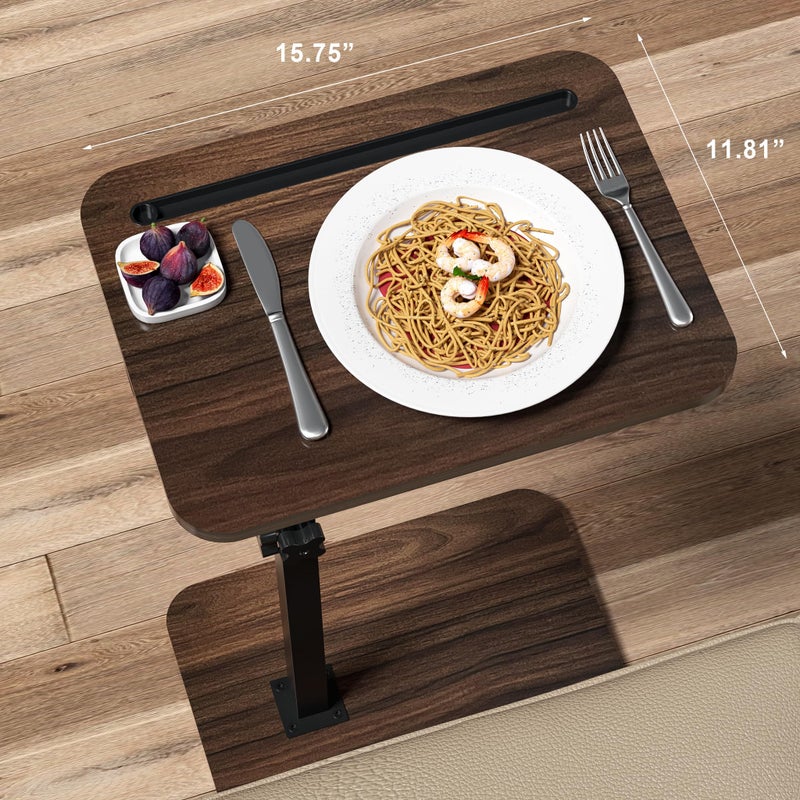 promitop Side Table Sofa Tray for Couch - 360Â° Swivel Adjustable Height Rotating Sofa Table C Table End Table Laptop Desk with Phone & Tablet Slot, Perfect for Eating Working Reading, Fits Small Spaces - Image 2