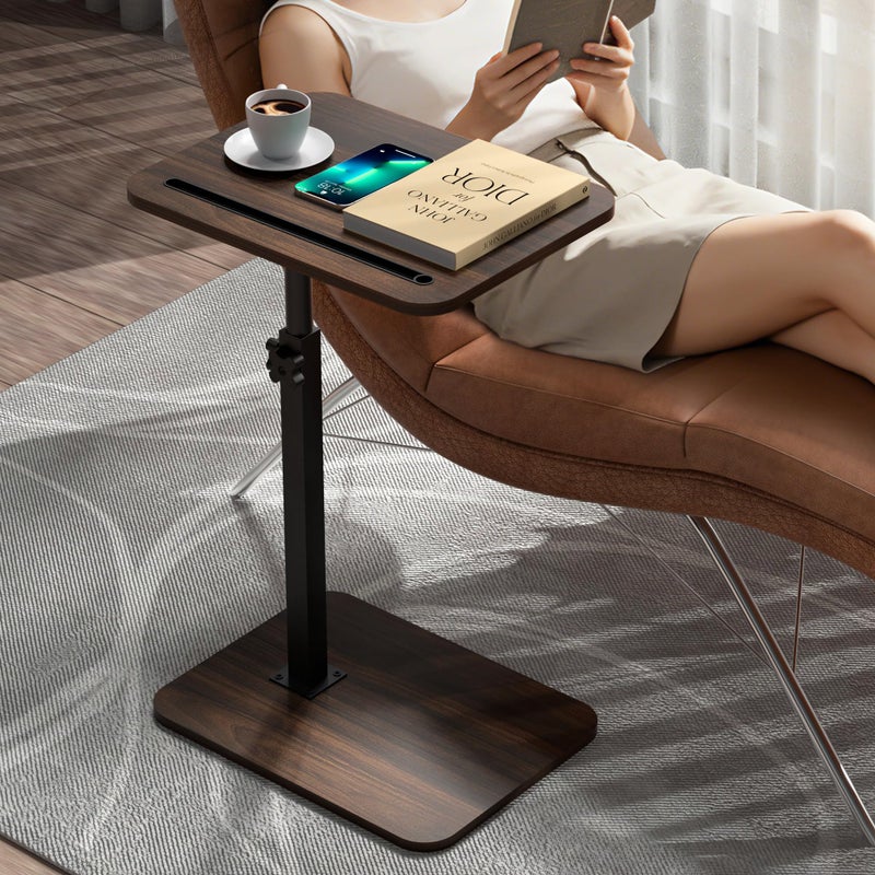promitop Side Table Sofa Tray for Couch - 360Â° Swivel Adjustable Height Rotating Sofa Table C Table End Table Laptop Desk with Phone & Tablet Slot, Perfect for Eating Working Reading, Fits Small Spaces - Image 4