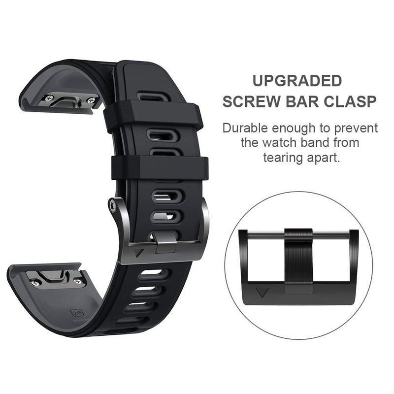 ANCOOL for Fenix 6X Pro Watch Band/Fenix 5X Watch Band/Fenix 7X Watch Band 26MM Silicone Watch Band for Fenix 8 51mm/6X/5X Plus/7X Pro(Black-Grey) - Image 3