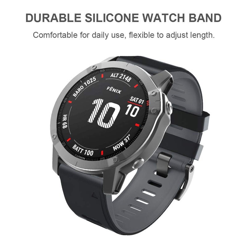 ANCOOL for Fenix 6X Pro Watch Band/Fenix 5X Watch Band/Fenix 7X Watch Band 26MM Silicone Watch Band for Fenix 8 51mm/6X/5X Plus/7X Pro(Black-Grey) - Image 4