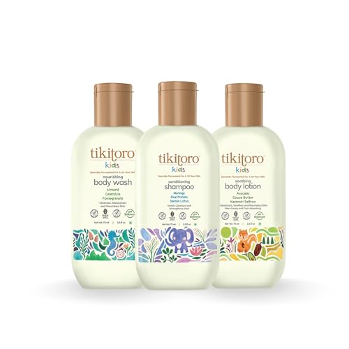 Tikitoro Kids Starter Pack 100% Vegan with Nourishing Body Wash, Soothing Body Lotion & Conditioning Shampoo, No Parabens & Sulphates (Age: 4+) (75 ml x 3) - Image 1