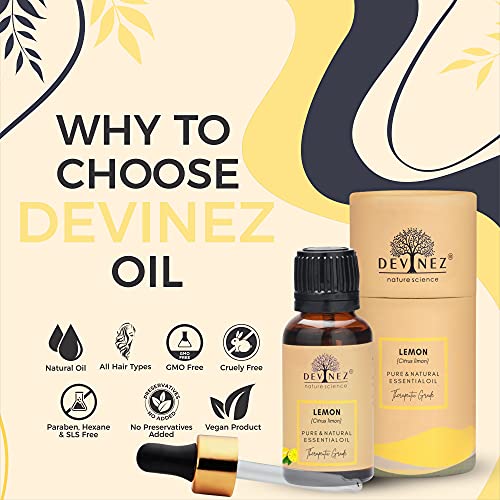 Devinez Lemon Cold Pressed Essential Oil, 100% Pure Natural & Undiluted Therapeutic grade for Face, Aromatherapy, Skin Pigmentation, Hair and Massage - 30ml in Glass Bottle - Image 3