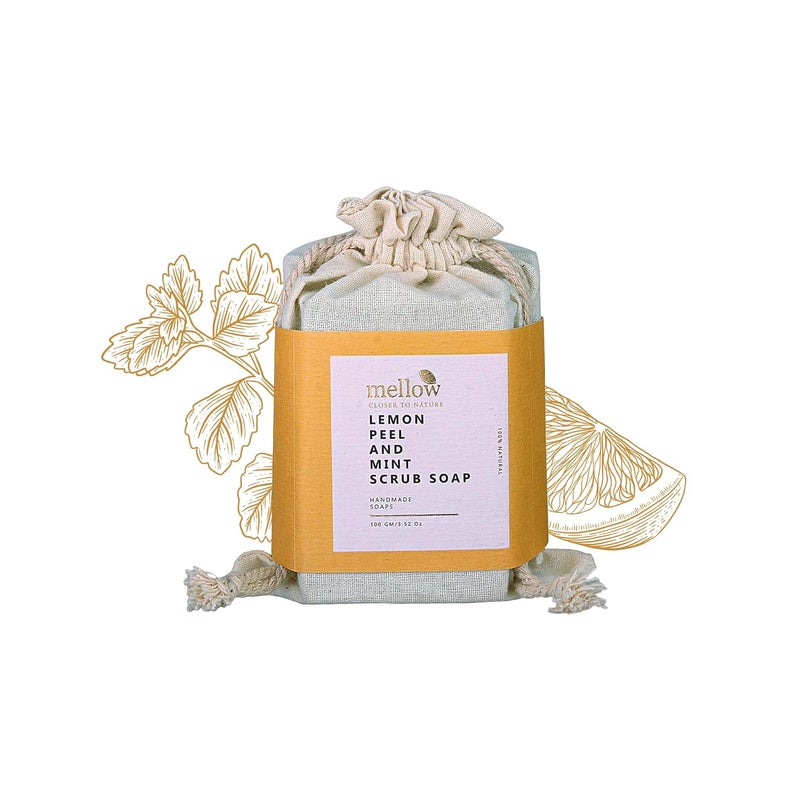 Mellow Lemon Peel Mint Body Scrub Soap 100g Deep Cleansing Acne Guard for PimpleProne Skin Reduces Spots Blemishes Provides Antibacterial Protection - Image 1