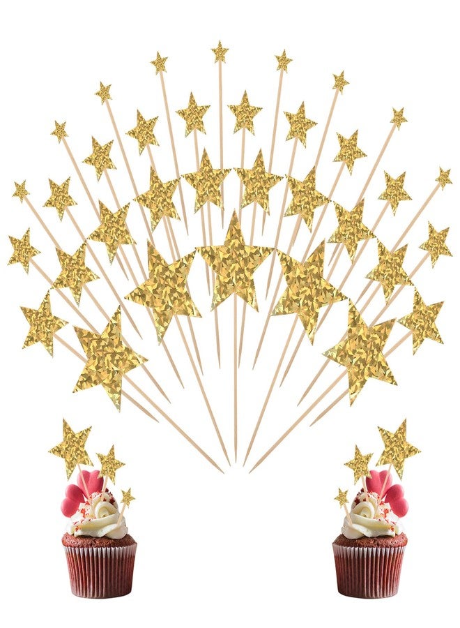HaiFafafaing 35pcs Gold Star Cupcake Toppers Glitter Star Cake Toppers Twinkle Cupcake Picks Baby Shower Cake Decorations For Wedding Engagement Bridal Shower Birthday Party Supplies Mixed Size - Image 1