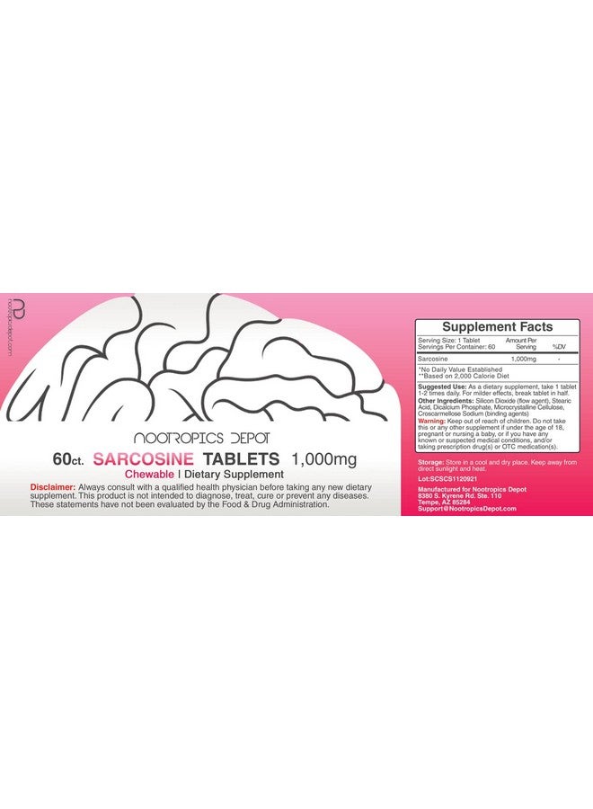 Nootropics Depot Sarcosine Tablets | Chewable | 1000mg | 60 Count - Image 2