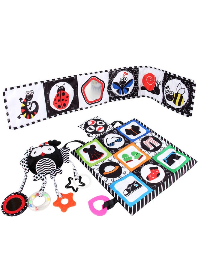 Baby Early Education English Palm Cloth Book Children's Visual Training Tear Not To Rip With Sounding Paper BB Hah-ha Mirror-Color:115-82 Double-sided Square Scarf + Ringing Paper Bag + Bb Call + Haha Mirror + Teether + Sling 49g Bag-Specifications:Our Supports Labeling And Has Qualification Reports  - Image 2