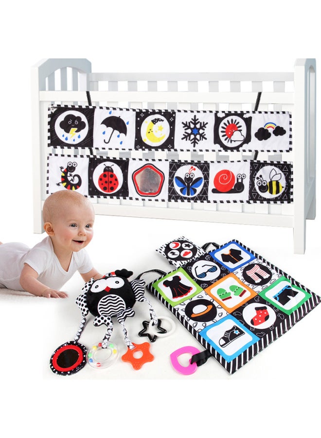 Baby Early Education English Palm Cloth Book Children's Visual Training Tear Not To Rip With Sounding Paper BB Hah-ha Mirror-Color:115-82 Double-sided Square Scarf + Ringing Paper Bag + Bb Call + Haha Mirror + Teether + Sling 49g Bag-Specifications:Our Supports Labeling And Has Qualification Reports  - Image 3