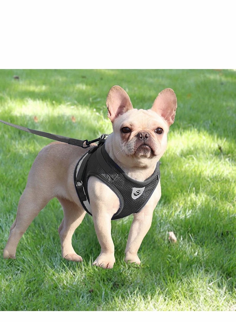 Pet Puppy And Cat Walking Harness And Leash Set, All-Weather Breathable Mesh With Reflective Strips, Suitable For Small Dogs, Cats, Kittens, Rabbits And Puppy Harnesses (Black, XS)