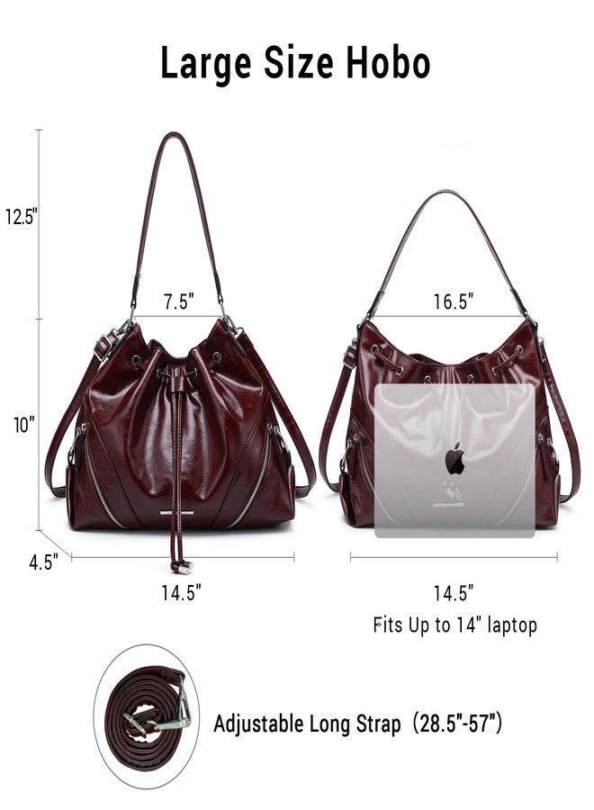 DASEIN Women's Epoché Large Hobo Bag Drawstring Handbag Purses for Women Bucket Tote Bags for Work/Travel/Commute (Wine) - Image 3