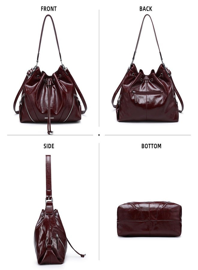 DASEIN Women's Epoché Large Hobo Bag Drawstring Handbag Purses for Women Bucket Tote Bags for Work/Travel/Commute (Wine) - Image 5