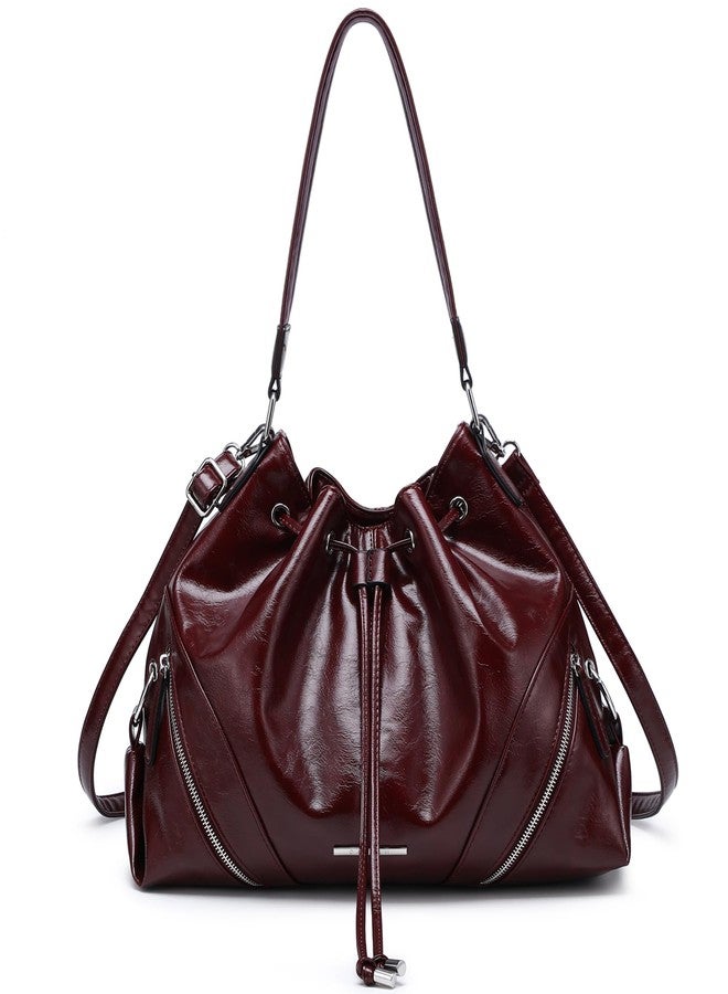 DASEIN Women's Epoché Large Hobo Bag Drawstring Handbag Purses for Women Bucket Tote Bags for Work/Travel/Commute (Wine) - Image 1
