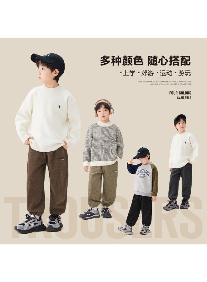 Zuoxi Boys' Pants Kids Corduroy Casual Trousers Trendy Loose-fit Cuffed Pants Large Size Children's Sportswear Outdoor Wear - Image 5