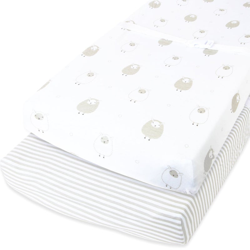 Cuddly Cubs Changing Pad Covers â€“ 2 Pack â€“ Snuggly Soft Plush Cotton Changing Table Covers for Boy, Girl â€“ Fits Perfectly on Summer Infant and Other 16 x 32 Baby Changing Table Pads â€“ Grey Stripes - Image 1